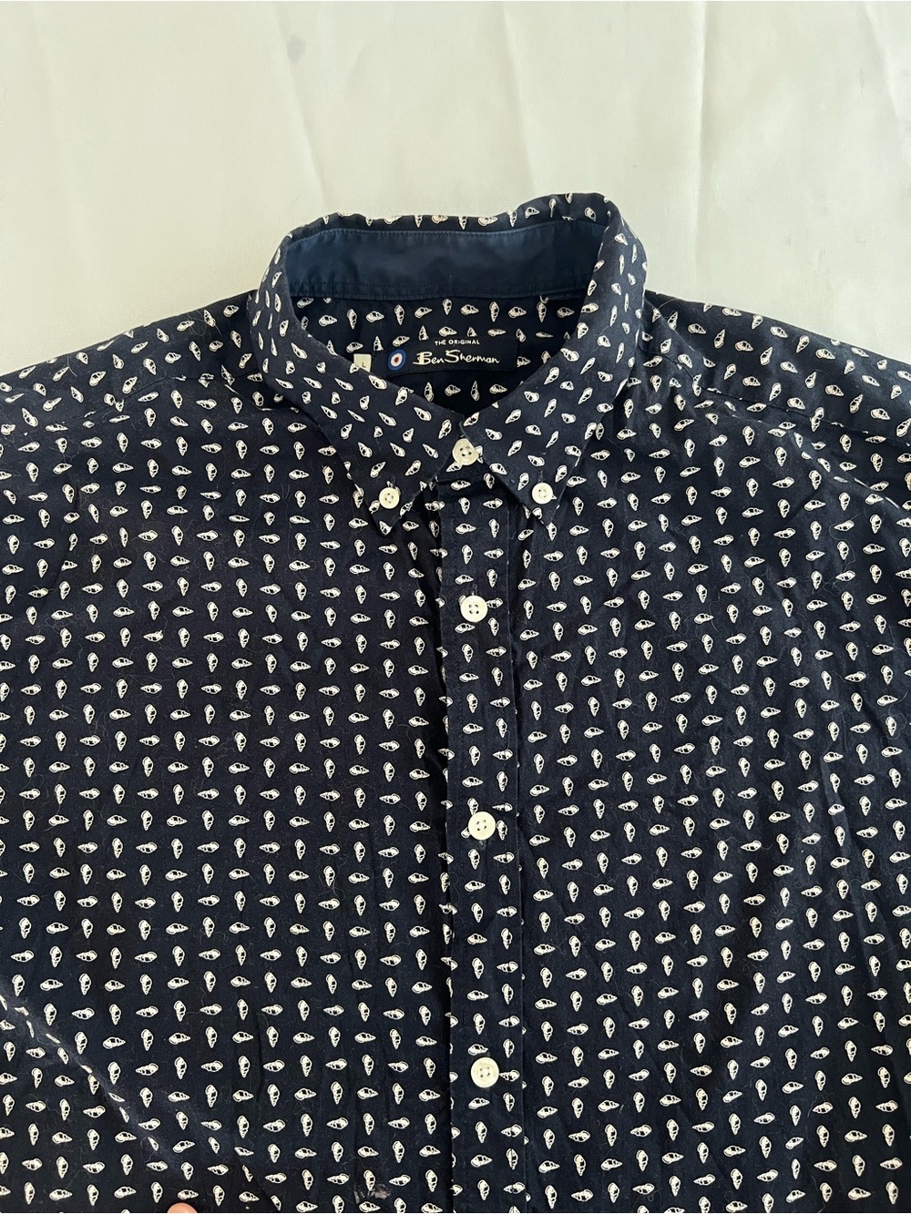Ben Sherman Navy Button-Down Shirt with White Micro Pattern